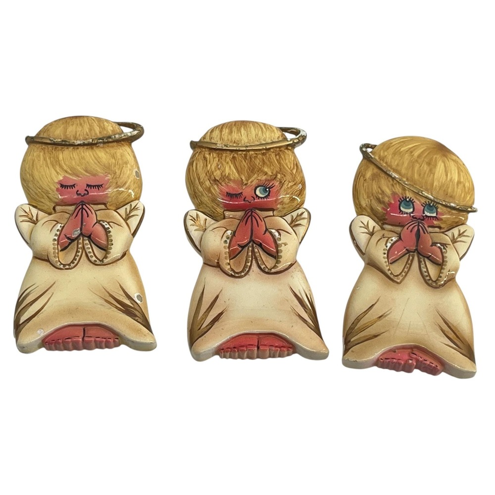 Vintage Praying Angel Trio Refrigerator Magnets - Retro Holiday Decor
